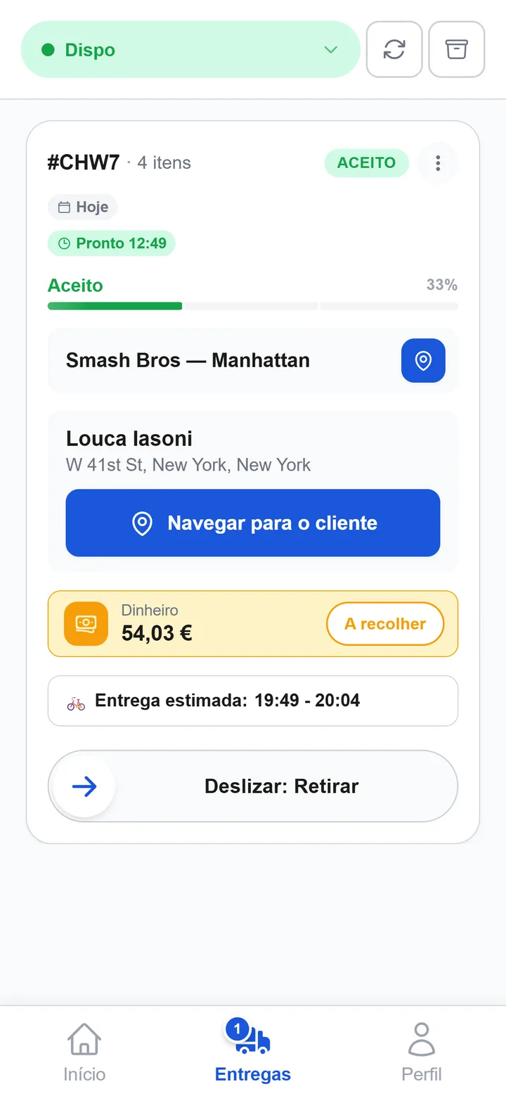 Aplicação do estafeta XPRIO: seguimento GPS em tempo real