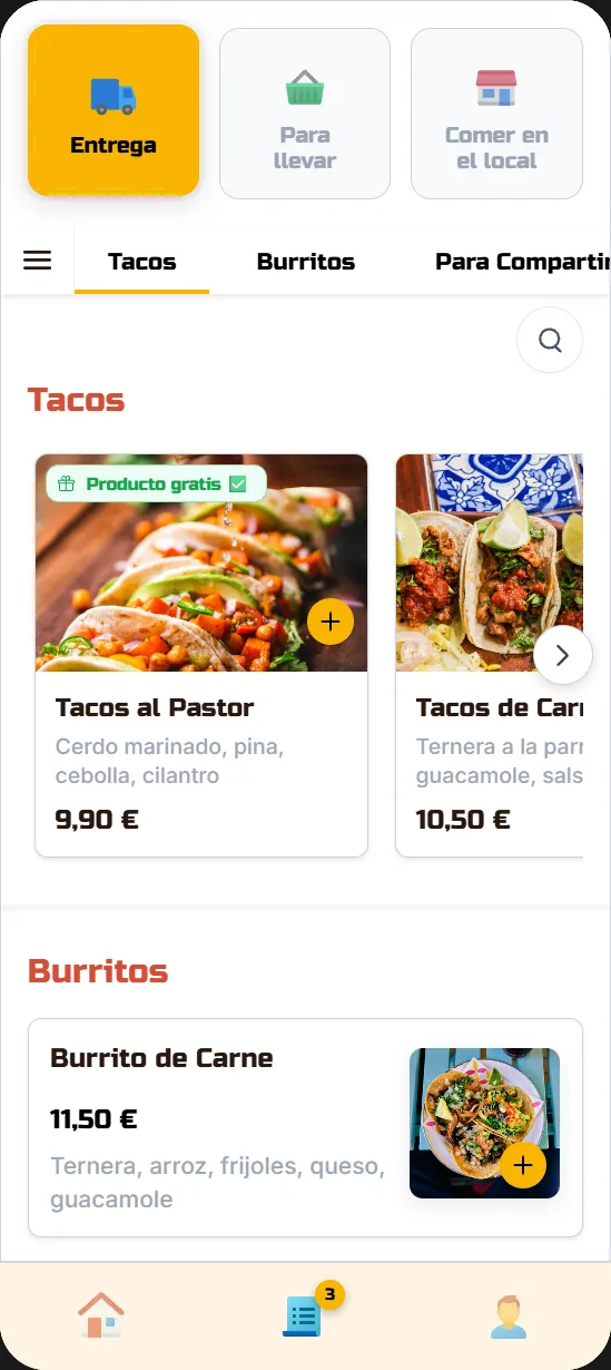 Aperçu de l'app mobile cliente : thème El Toro