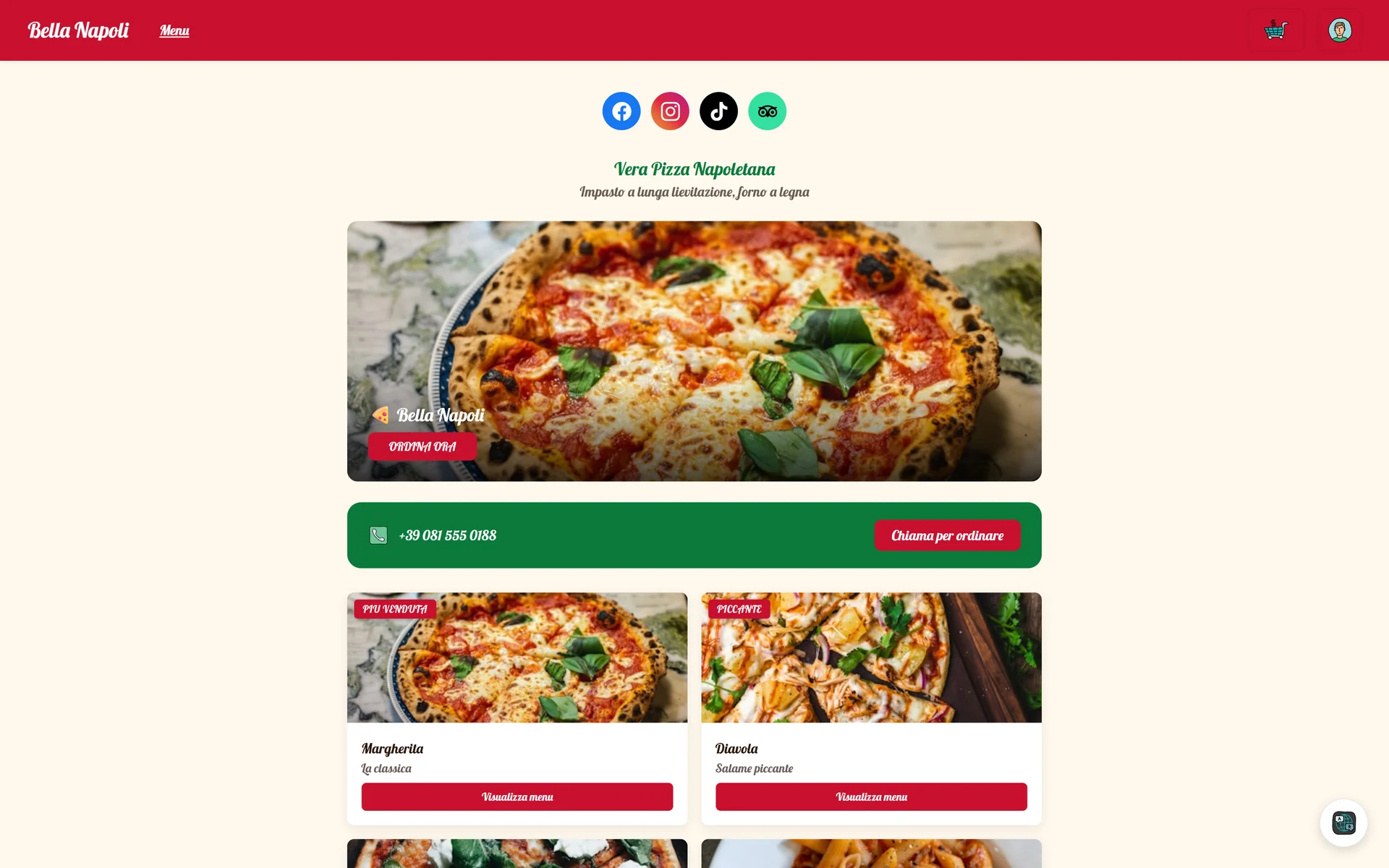 Aperçu du site web client : thème Bella Napoli